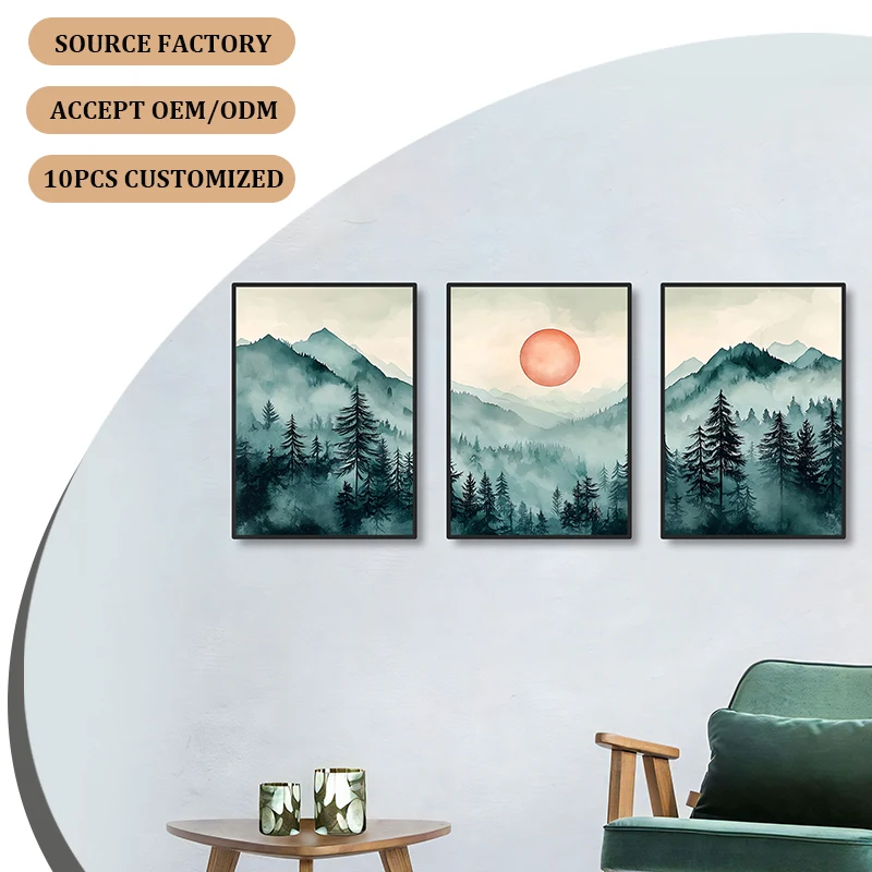 New Custom SpringVitality Green Woods Mountains Water Sun Frame Canvas Poster and Picture for Wall Art Decoration