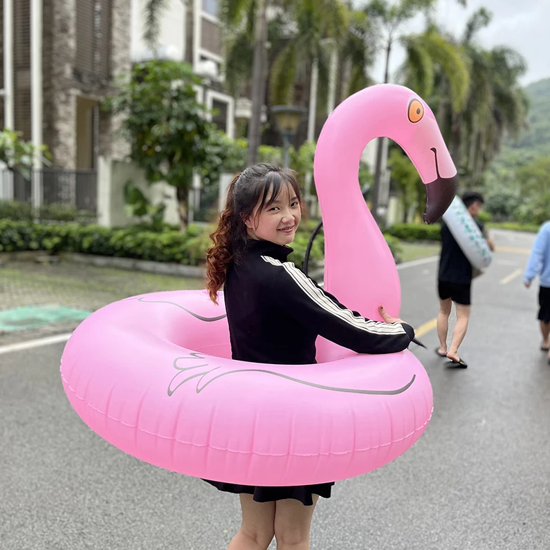 Custom Portable pool toys space saving inflatable flotadores flamingo swimming ring large swimming pool floats
