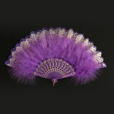 Vintage Lolita Folding Fan Colorful Feather Fan Women Cosplay Dance Fan