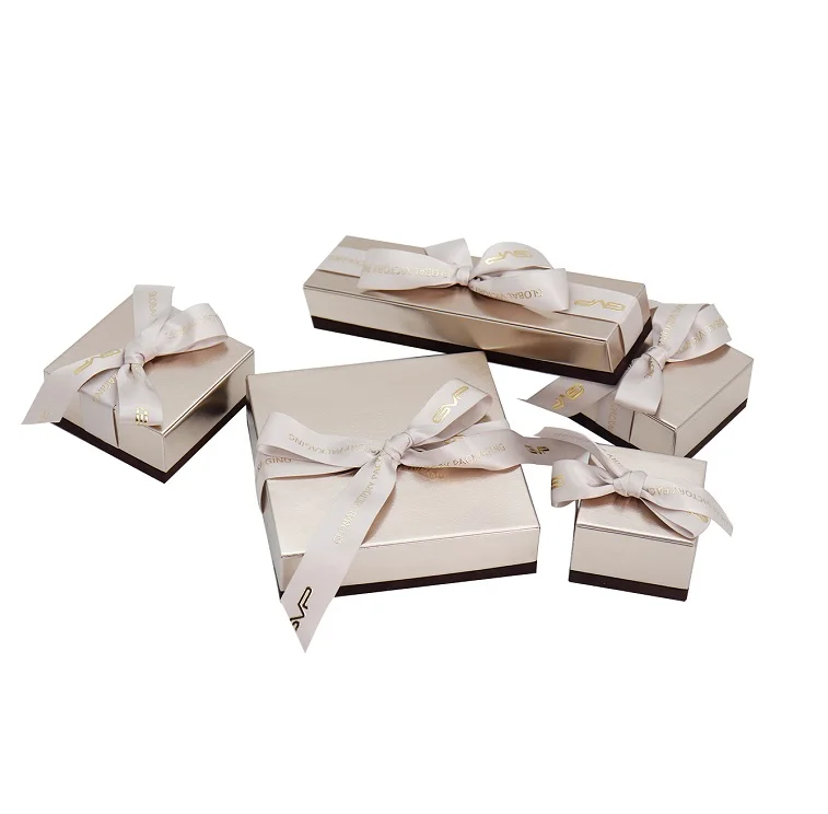 Custom rose gold ribbon closure printing logo gift packaging high quality paper jewelry box