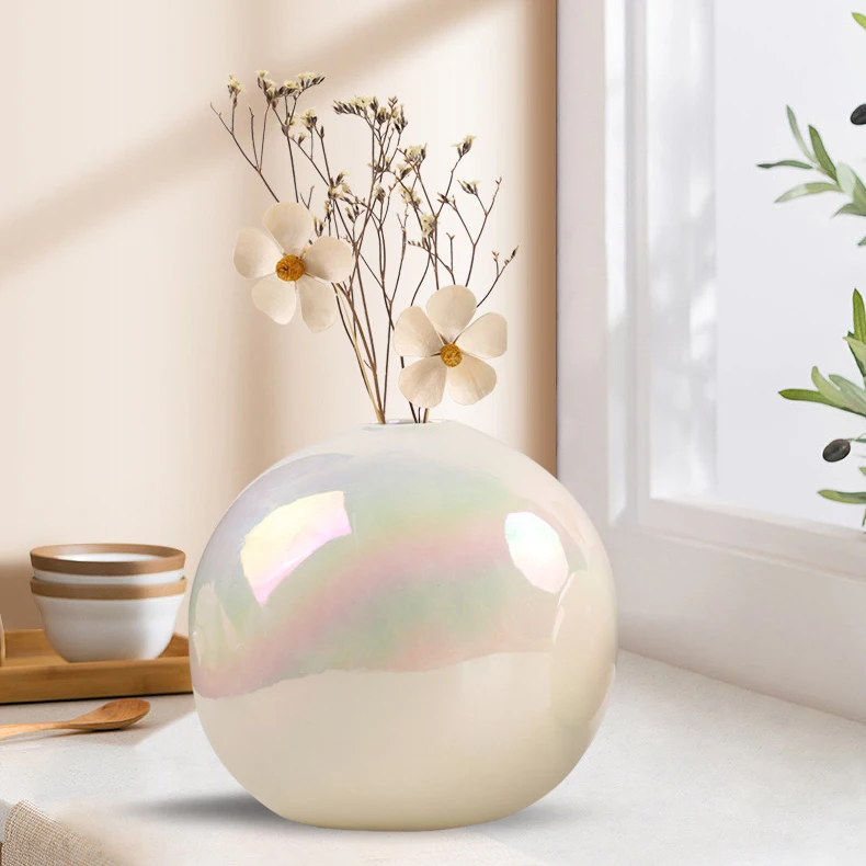 Set of 3 Nordic Wedding Table Accessories Luxury Ceramic Flower Vase with Cute Pearl Glaze for Home Decor