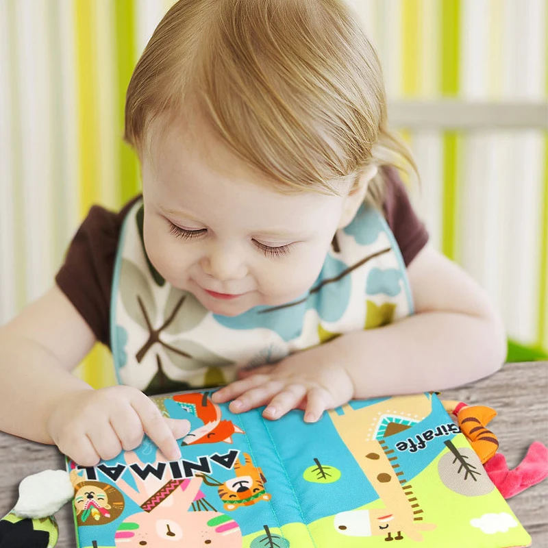 SeaMind Educational Soft Cloth Book Cute Colorful Cartoon Animal Tail Cloth Book with teether For Infant baby