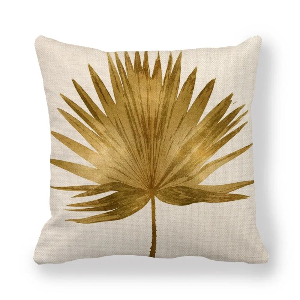 JA Wholesale Gold Print Leaf Square Throw Pillow Covers Home Decorative Couch Sofa Bedroom Cushion Cases for Living Room