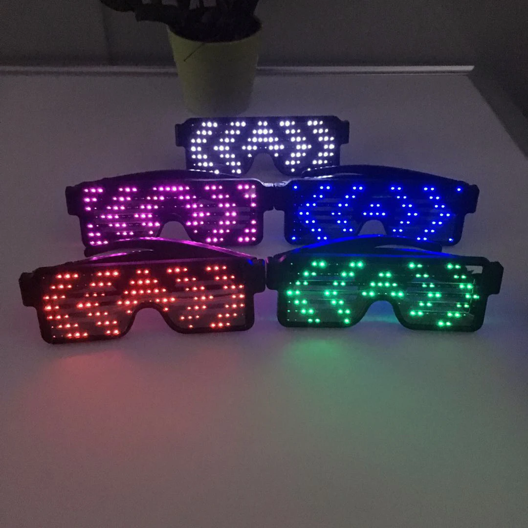 Wholesale Large Plastic LED Light-Up Shutter Glasses Funny Party Eyewear 8 Modes USB Rechargeable Party Gifts