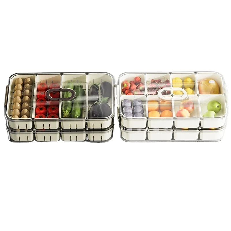 hot sell 8-Grid Divided Portable Snackle Box Container Food  stackable storage organizer with small round handle