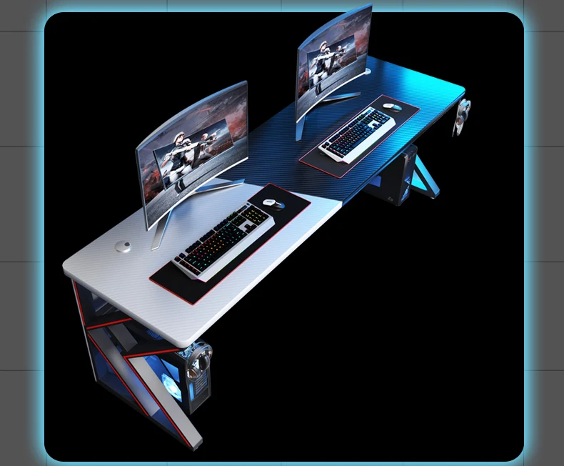 Factory Wholesale K Shape Gaming PC Desk Double Seat Desktop Competition Racing Game Desk Led Gaming Computer Table For Gamer