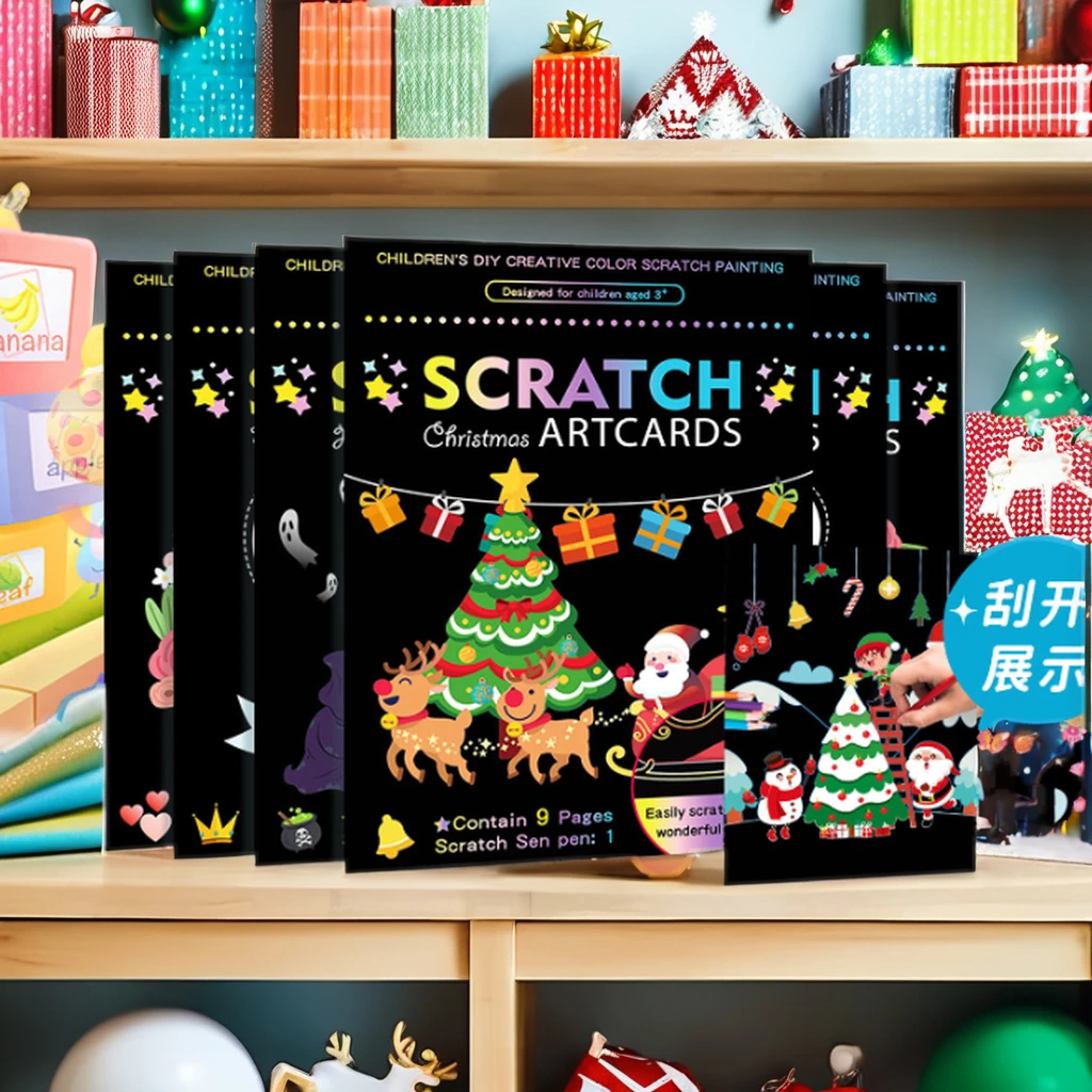 Hot Sale DIY Rainbow Scratch Paper Kit Cheap Magic Drawing Toys Set for Kids Aged 2 to 4 and 5 to 7 Years Encourages Play