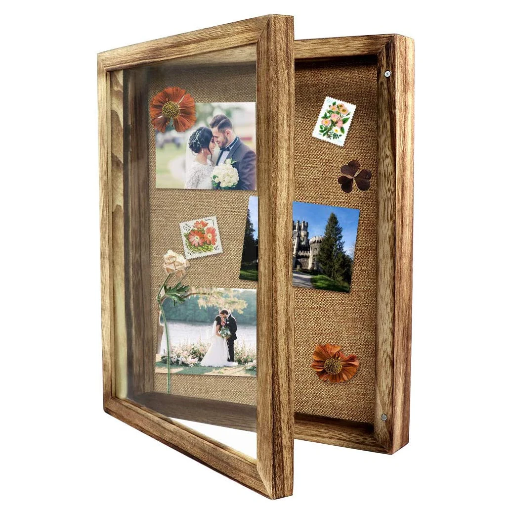 Витрина-шкатулка hadow, шкатулка для теней, рамка для картины, деревянная шкатулка для памяти в рустикальном стиле с льняным фоном и 10 штырьками для домашней свадьбы