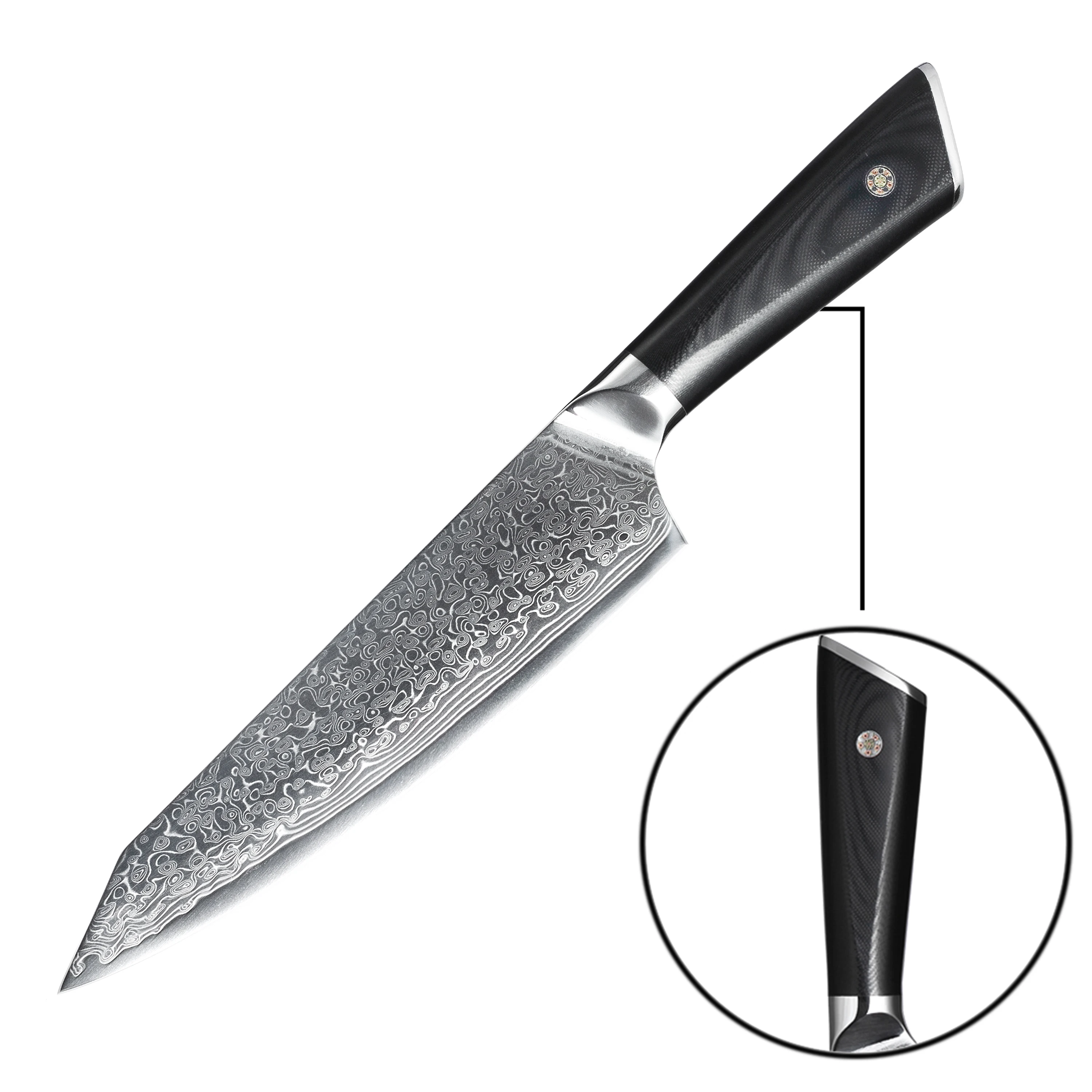 Горячие продажи 8 дюймов кухонный нож с заклепками G10 ручка дамасский для