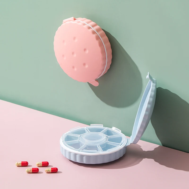 Round Shape Plastic 7 Day Pill Box Organizer Pill Case With Measuring Cup