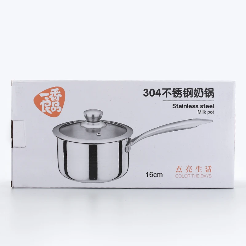 Amazon Supplier Kitchen Boiler Pots High Quality 304 Stainless Steel Milk Pot with Glass Lid