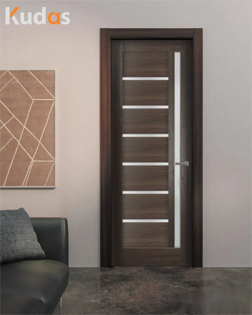 Interior Flush Glass PVC Door Black Solid Wood MDF Doors Composite Soundproof Door