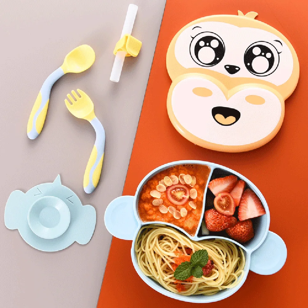 Набор силиконовых тарелок для младенцев игра De Plato, самокормящаяся чаша на присоске для малышей, без Bpa, разделенная силиконовая детская тарелка