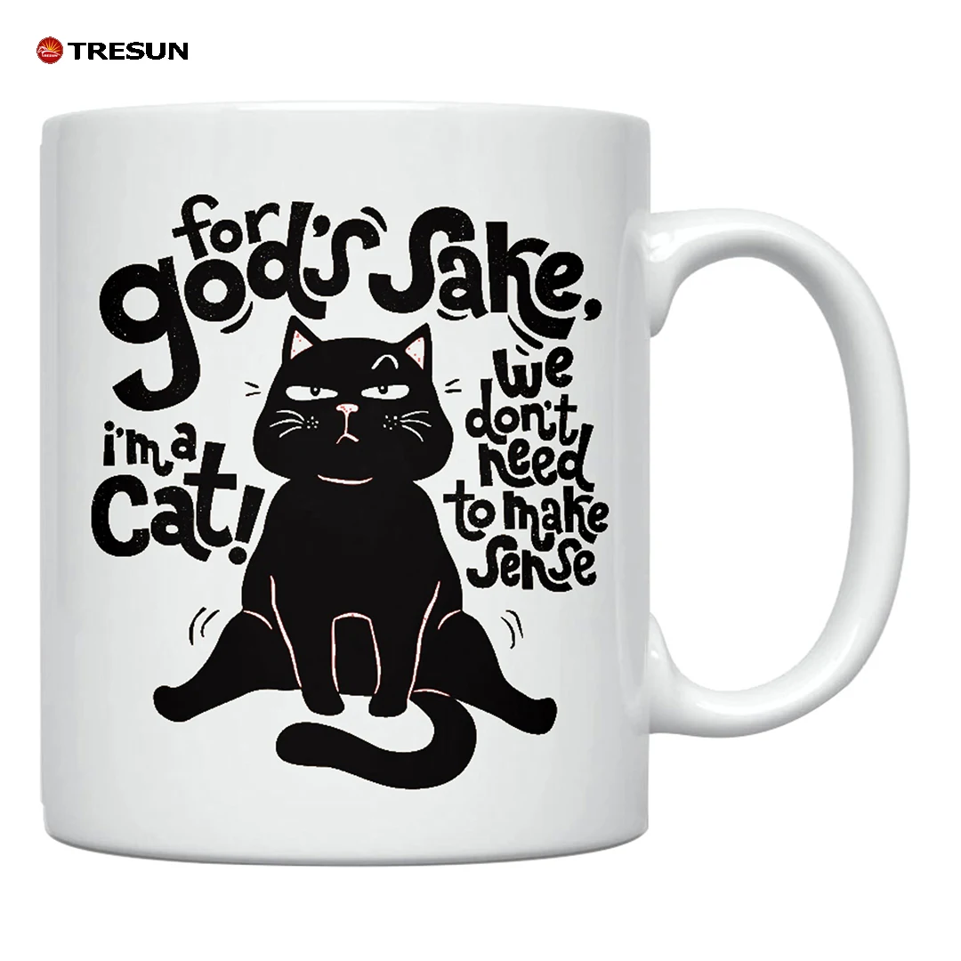11 oz feline animated drawings cat lovers meow funny message novelty white ceramic mug cup for java hot tea