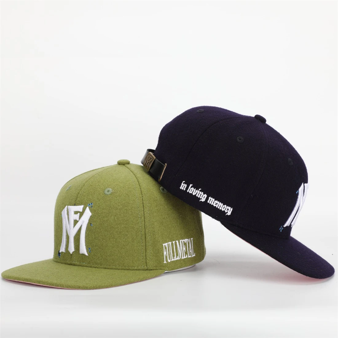 Wholesale Custom Mens High Quality 6 Panel 3D Embroidery Logo Wool Hip Hop Hat,Leather Strap Flat Bill Gorras Snapback Cap