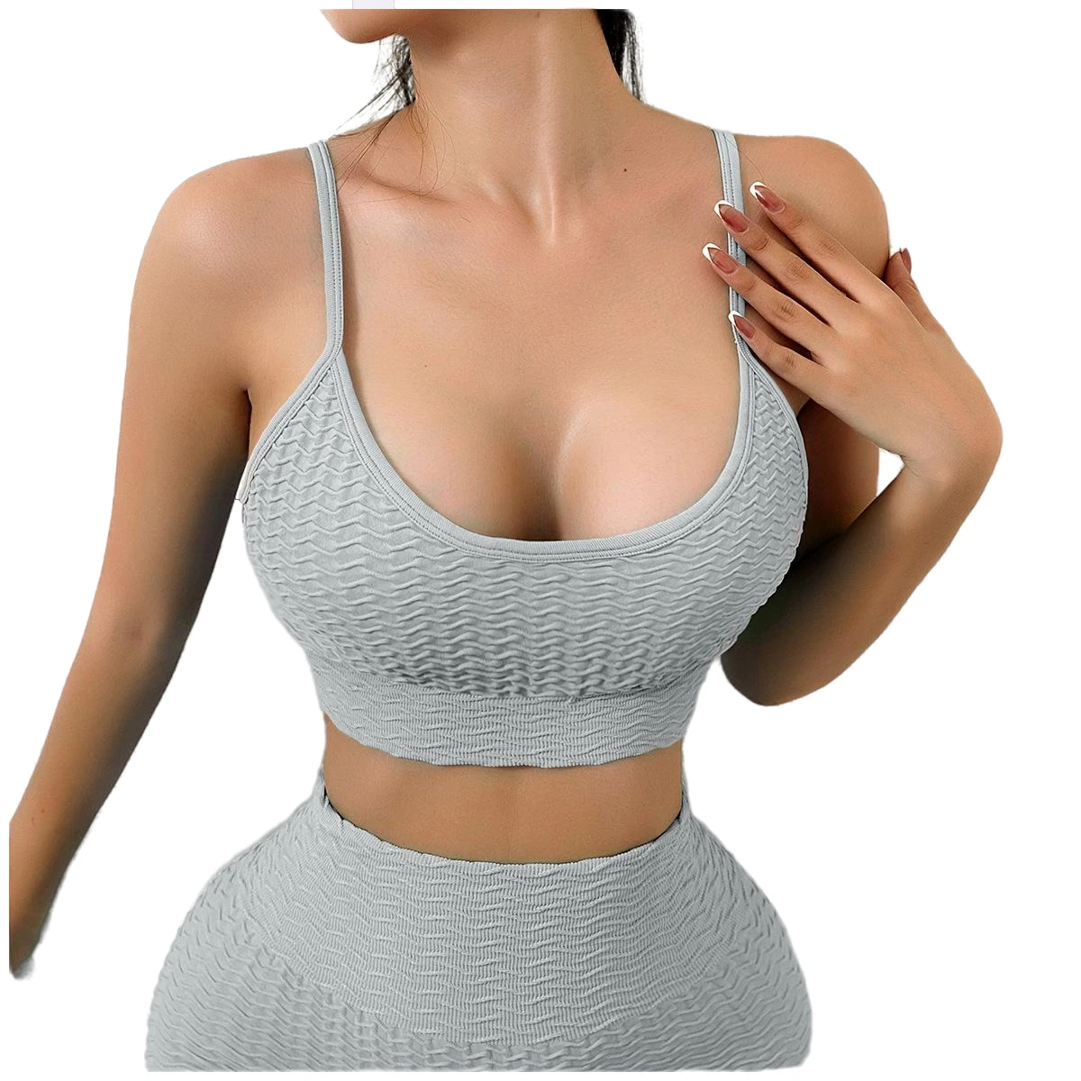 6549707 SEXY Impact Spaghetti Strap Screw Thread Back Shaping Deep U-Neck Fitness Yoga Sports Bra Crop Top