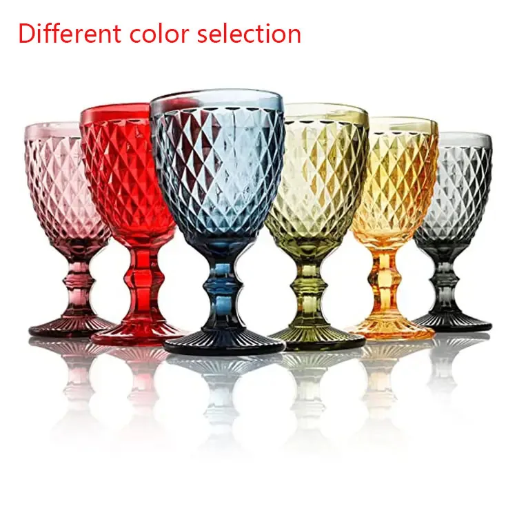 Crystal Colored Embossed Vintage Glass Drinking Glasses Cup Vintage goblet glass