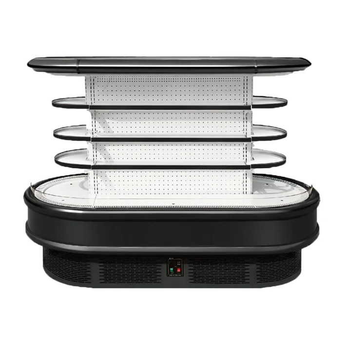 Коммерческий открытый круглый дисплей для супермаркета, островный холодильник