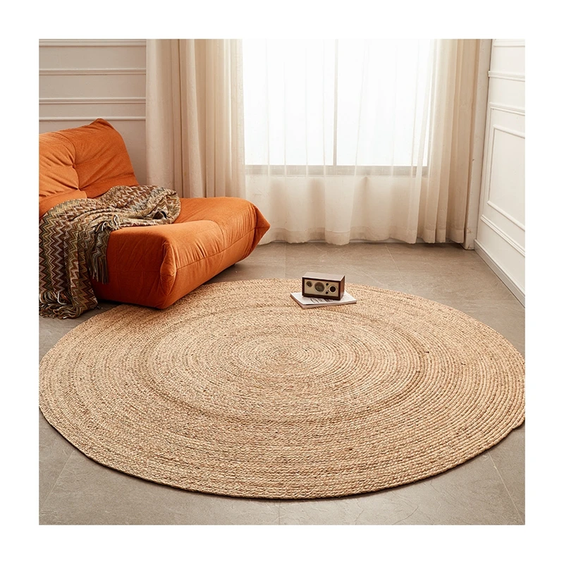 Round natural water hyacinth fiber braided ins style straw floor mats rug carpet