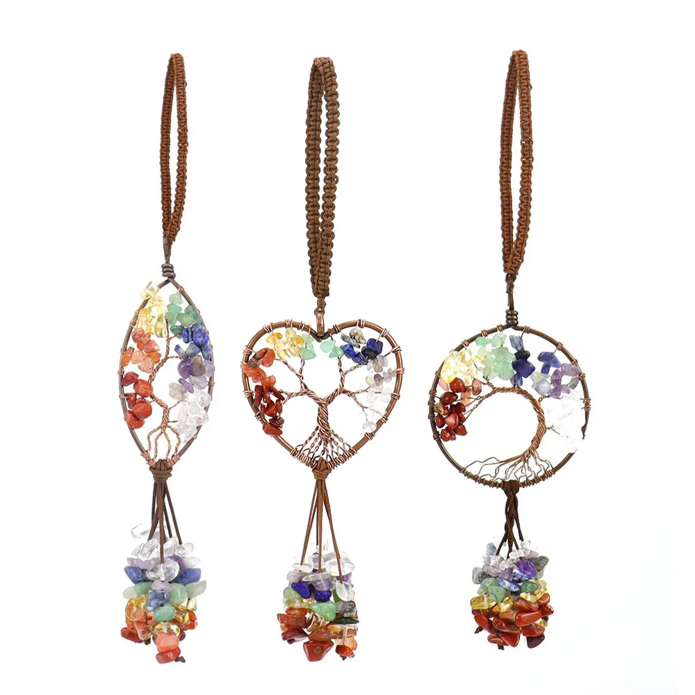 7 Chakra Crystal Stones Healing Tree of Life Home Decoration Wall Hanging Ornament Meditation Gemstone Car Pendant Keychain