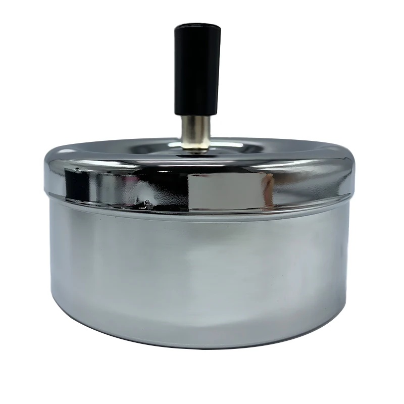 Factory Custom Logo Round Push Down Cigarette Iron Smokeless Cigarette Metal Ashtray With Spin Lid