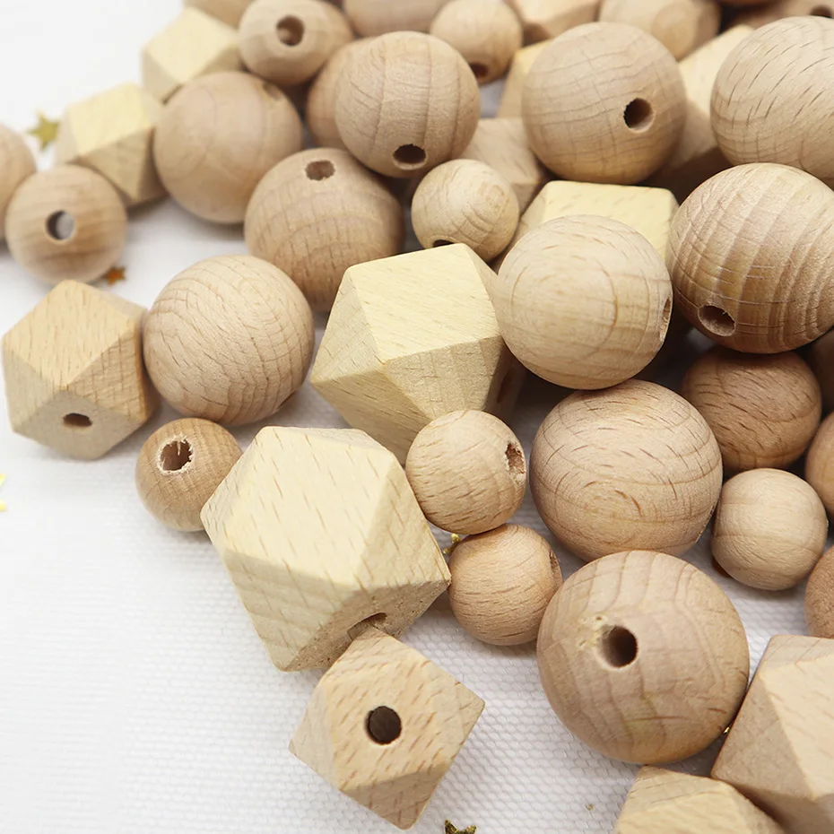 Eco-friendly Natural and beech hexagon wood beads for wooden silicone pacifier clip