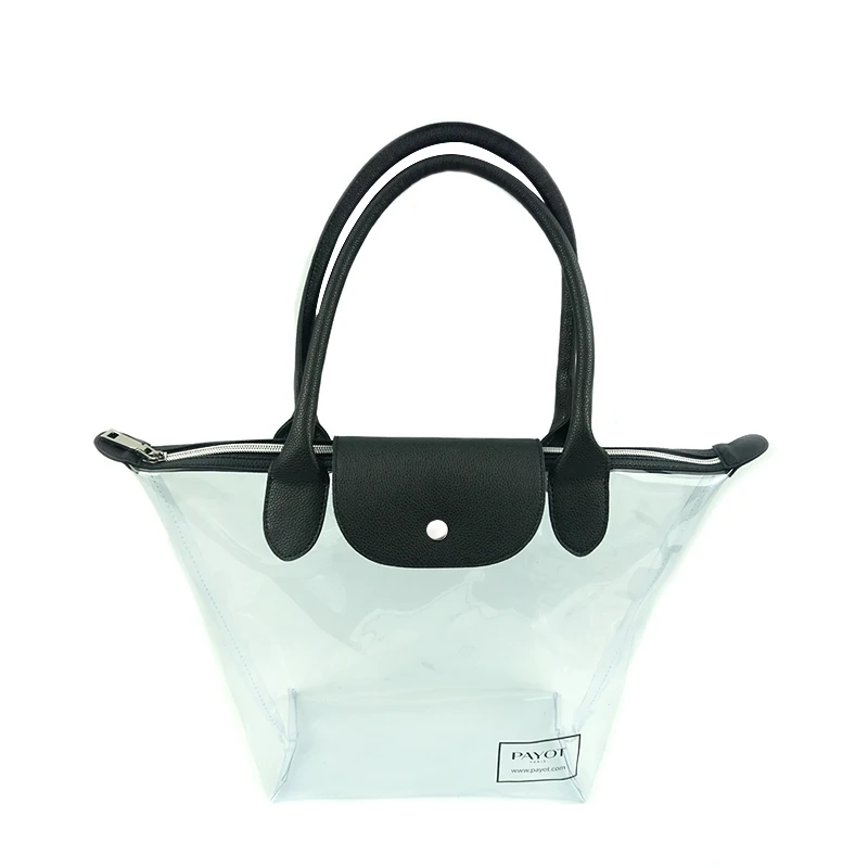 Chiterion Fashion Portable Clear PVC Tote Bag Eco-friendly Transparent Women Clutch Handbag Purse Pouch With PU Leather Handles