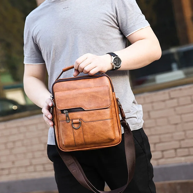 Custom shoulder bag for man leather messenger casual crossbody bag male small business handbag