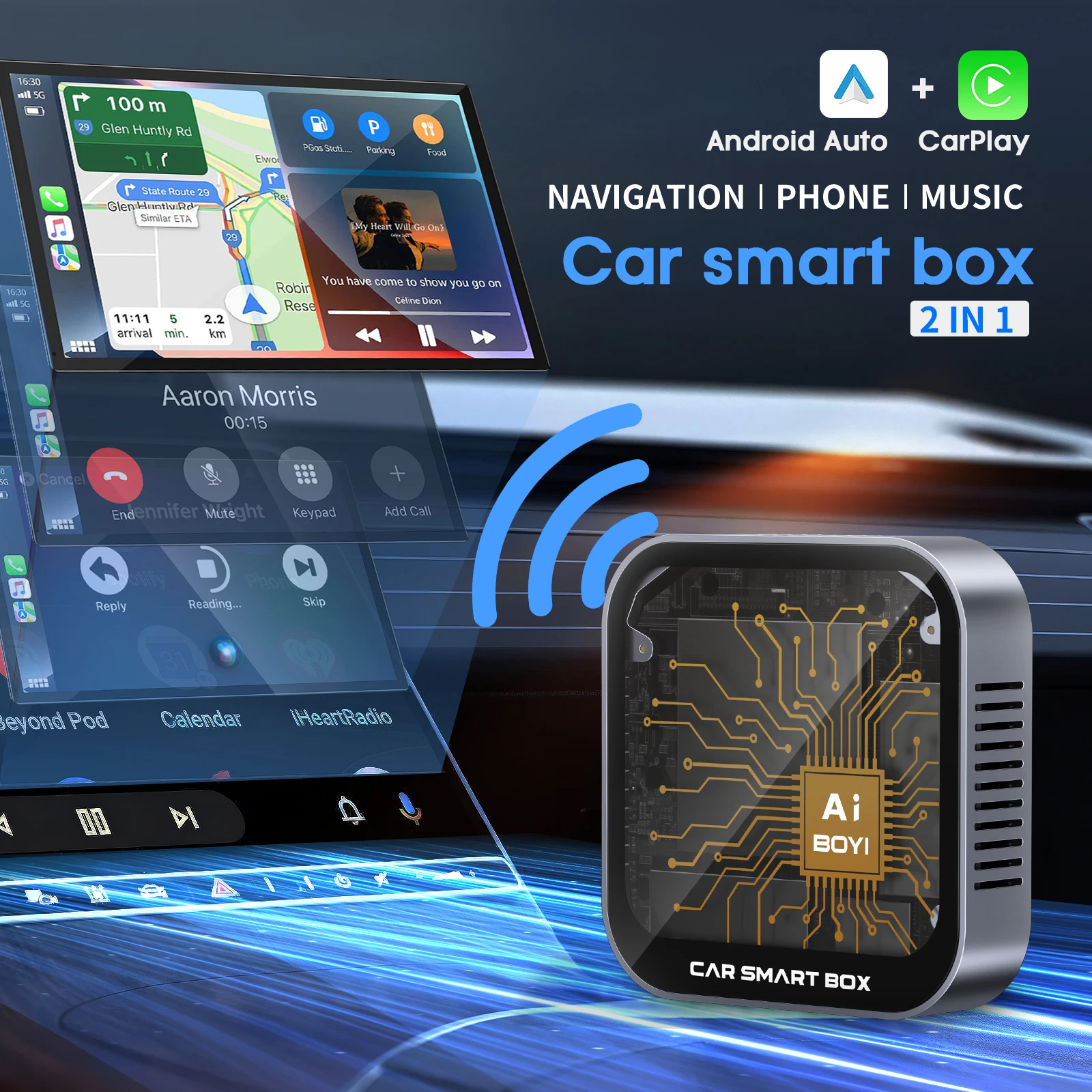 BOYI Universal Ai box Car Play Metal Portable Qualcomm 2+32G Core wireless carplay For Iphone and Android Auto AI BOX Adapter
