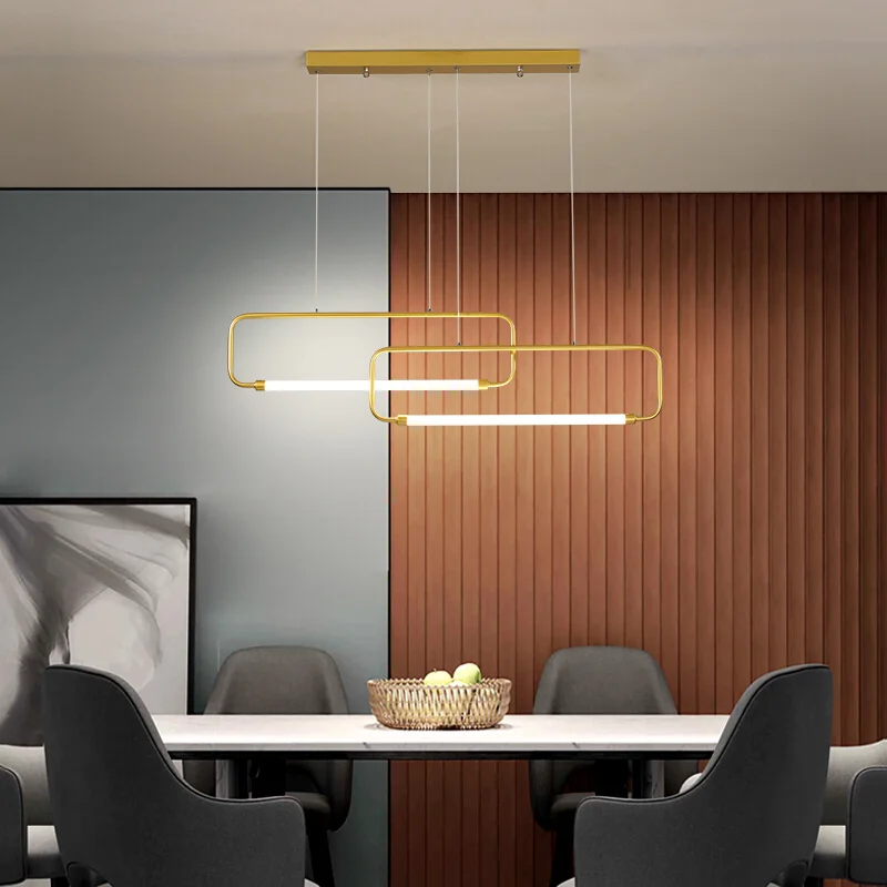 supper brightness golden black iron minimalist kitchen led rectangle long pendant light