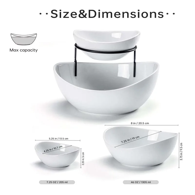 Ceramic 2 tier chip and dip with metal rack stand porcelain tiered fruit candy salad serving bowl set