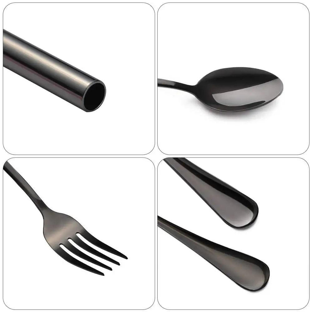 Portable camping travel cutlery set with case,Reusable Flatware with Metal Straw and Chopstick For Office/School/Outdoor/Hiking