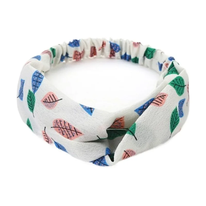 Wholesale Girls Hair Accessories Turban Elastic Headband Tree Leaves Printed Cross Knot Hairband for Women