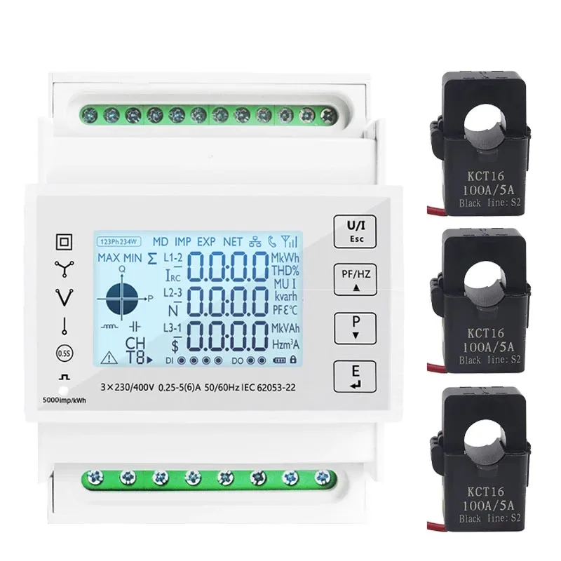 With 3PCS RS485 Modbus 50/100/15/200CT 230VAC Din Rail 3 Phase Energy Monitor Consumption Power Meter kwh Ammeter