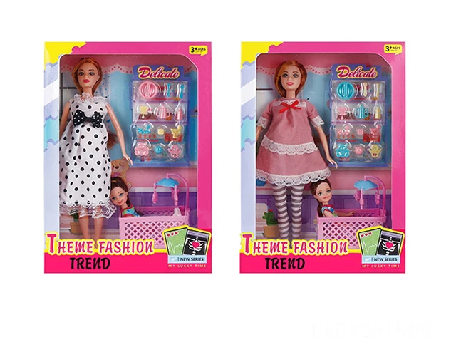 Child Infant High-End Fashion Theme 11.5-Inch Real Pregnant Mother Doll Toys With 3-Inch Real Girl Dolls Vinyl Baby Toys For Kid