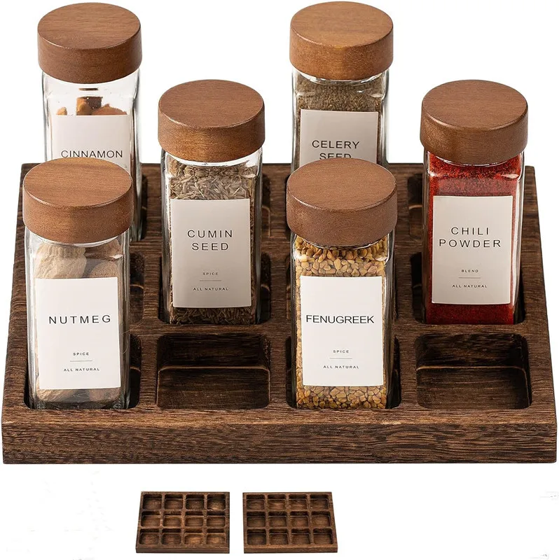 Factory wholesale Hot Selling Hand-made Wooden Pallets  Wooden Tray For  12 sets of 4OZ 120ml Spice Jar