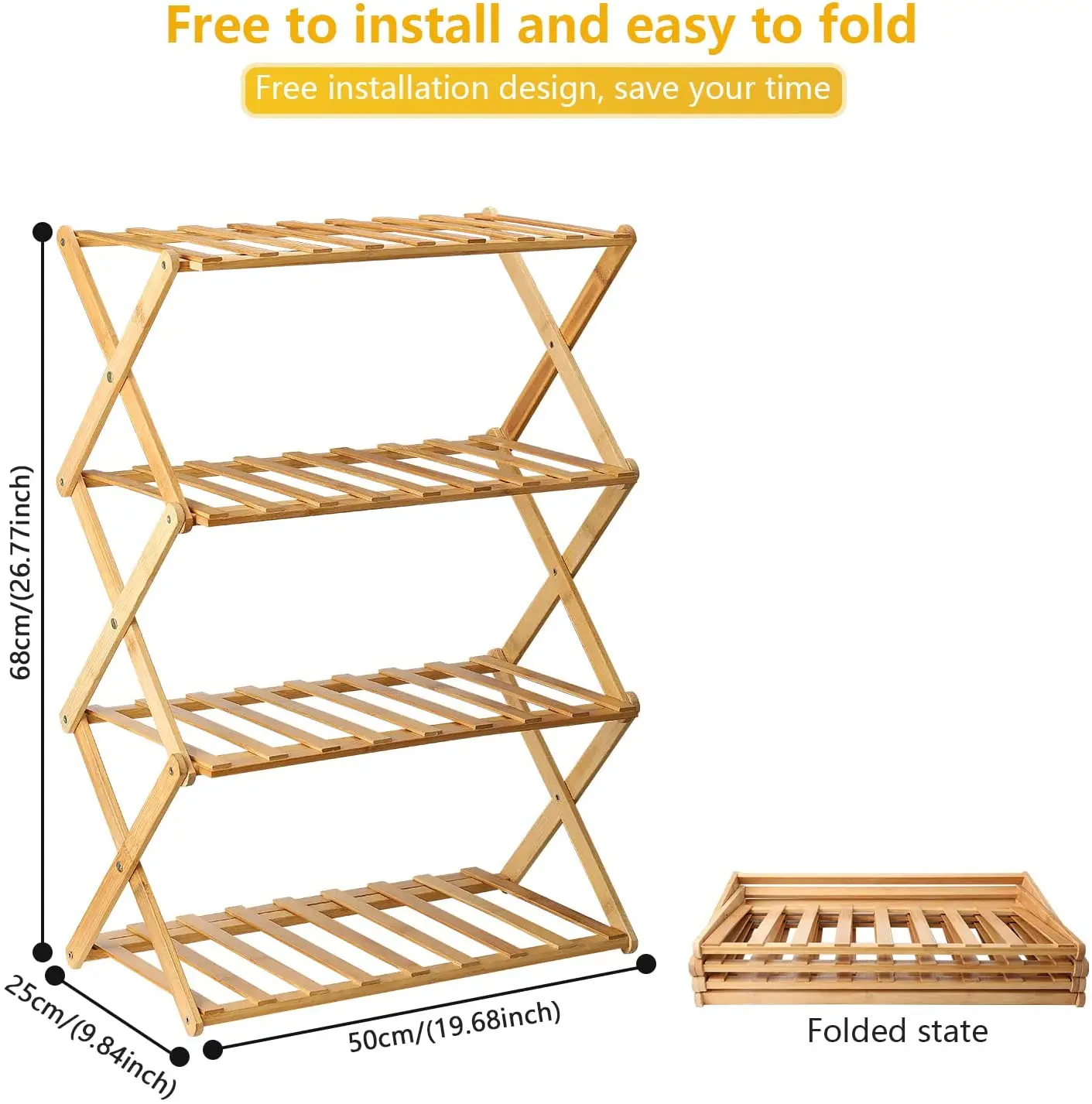 Wooden Foldable Shoe Rack Bamboo Shoes Storage Shelf Stackable Shoe Organizer Stackable Racks
