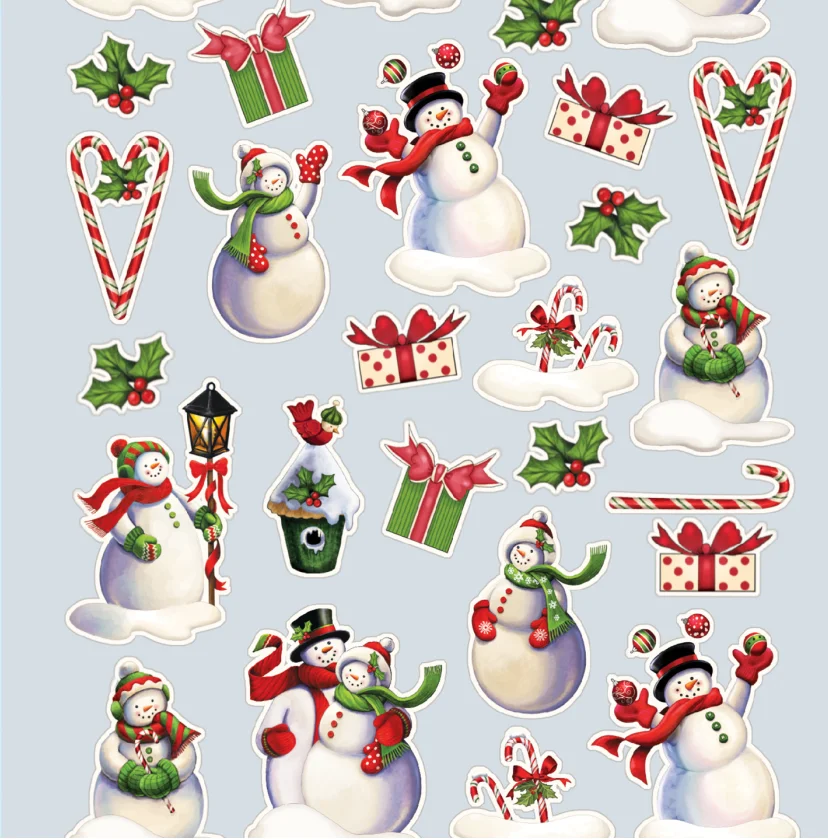 Wholesale Price Christmas Decoration Sticker Snowflakes Claus Reindeer Snowman Xmas Sata Paper Sticker