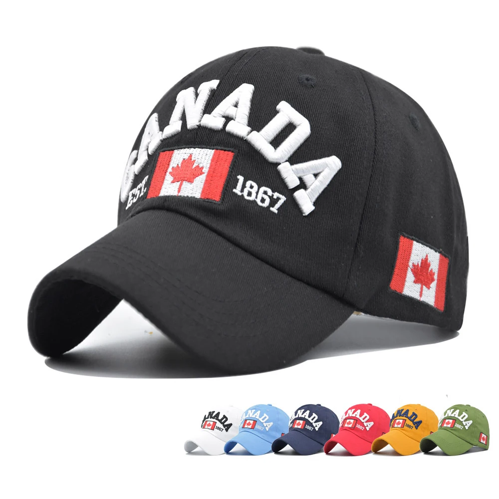 Hot Sale Outdoor Canada Flag Embroidery Unisex Running Hat Golf Baseball Cap Quality Adult Cotton Sport 6 Panel Gorras Cap Hat