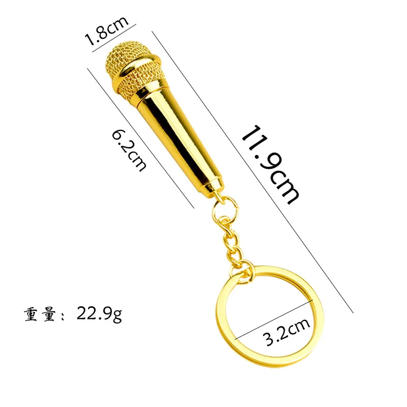 Fanhua Keychain Wholesale Key Chain Metal Silver Microphone Pendant Souvenir Keychain Keyring Creative Music Promotion Gifts