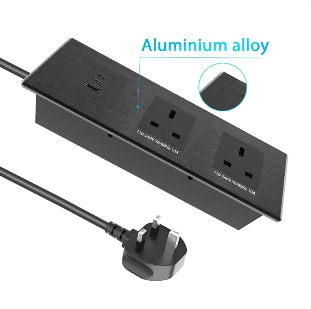 Multifunctional Uk Recessed Wall Plug Mounted Power Outlet 65W Desktop Surge Protector Power Strip Socket Office Desk USB Socket