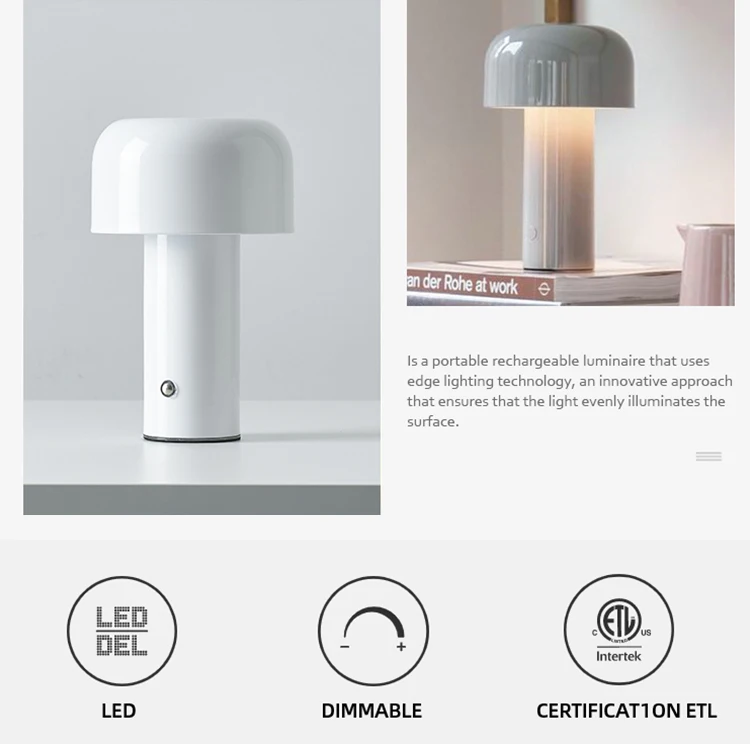 Mushroom Creative Small Table Lamp Rechargeable Cordless Touch Dimming Mini Night Light Bar Restaurant Hotel Led Table Lamps