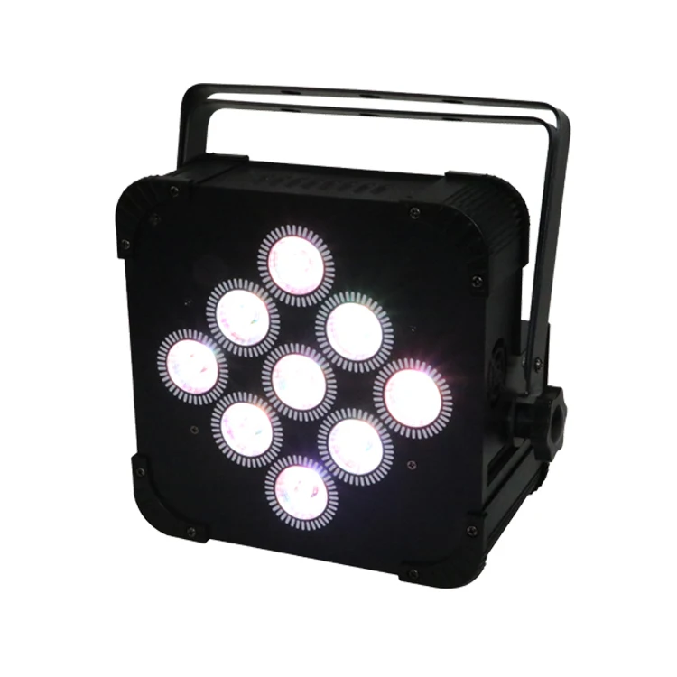 9X18W RGBWA UV 6in1 Flat DMX Wireless Battery Operated LED Par Light Stage Wash Light for DJ Projection Battery Powered Uplights
