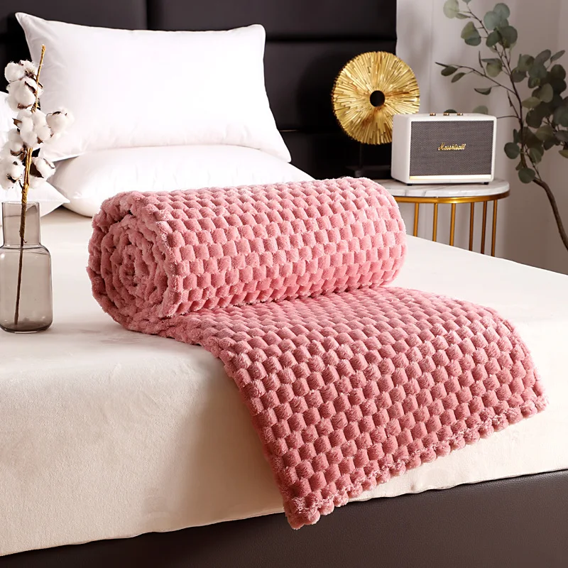 textured flannel fleece throw blankets wholesale warm cozy flannel blanket for bed sofa thick multi-functional luxury blanket