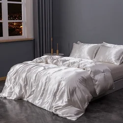 Satin Wholesale High Quality Luxury Textile  Solid Color Silk Bed Sheet Duvet cover Twin Queen King Bedding Sets