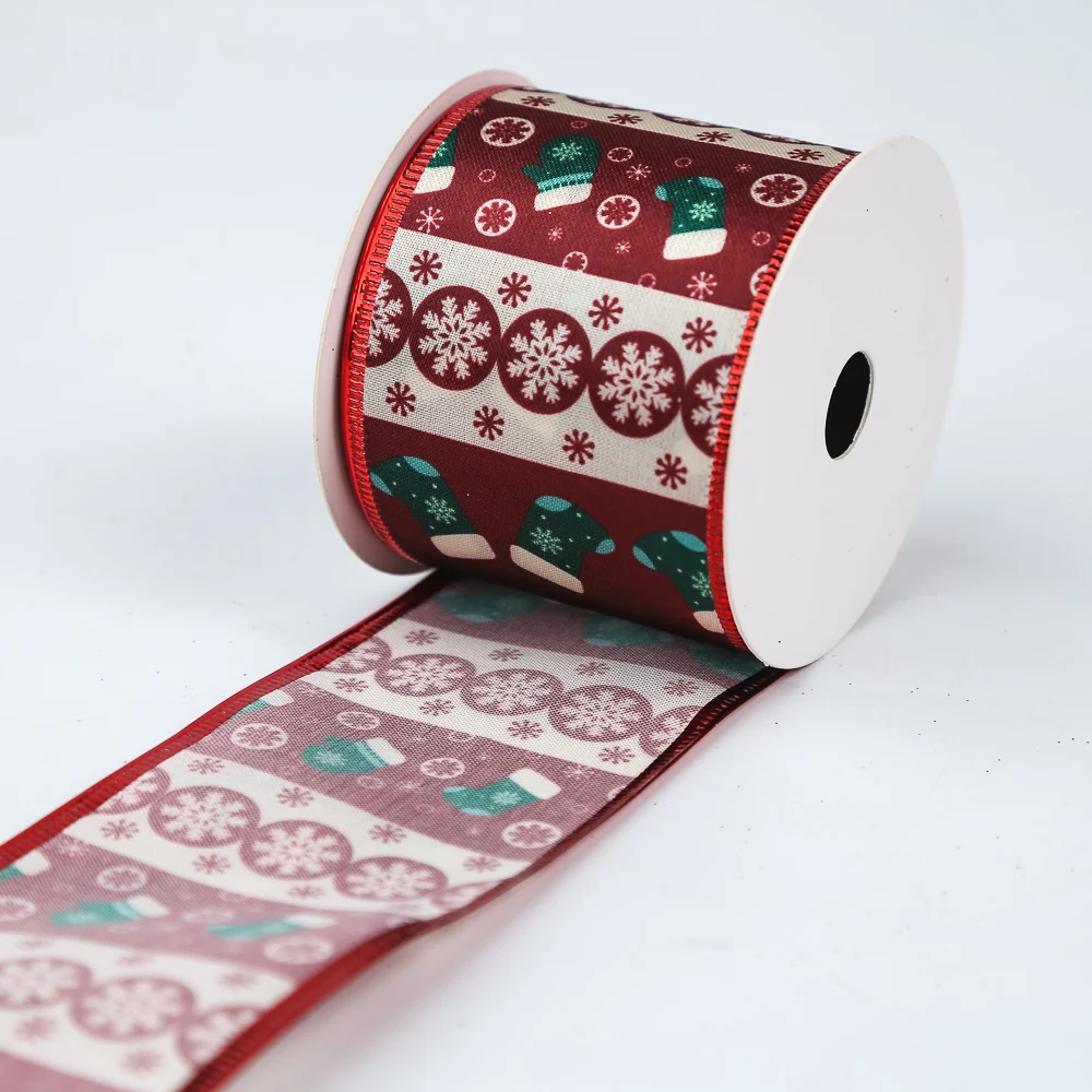 Red and black series woven fabric plaid edge ribbon for Christmas decorative  wreath