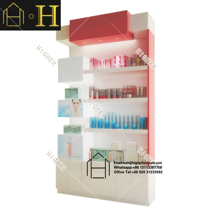 Новые материалы стеклянные витринные ящики с золотыми краями Запираемые деревянные металлические полки для магазина косметики