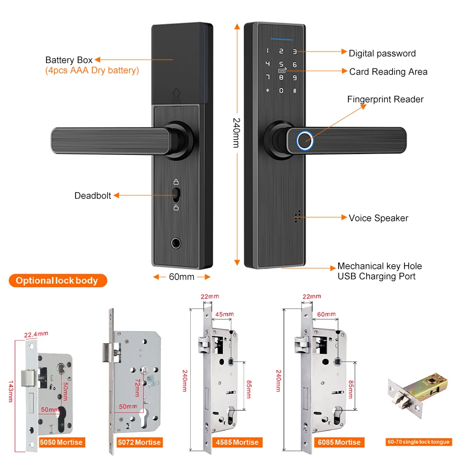 TYSH Wholesale Factory Price Electric Tuya App Wifi Fingerprint Smart Digital Door Lock Outdoor Support 4585/5050 Mortise