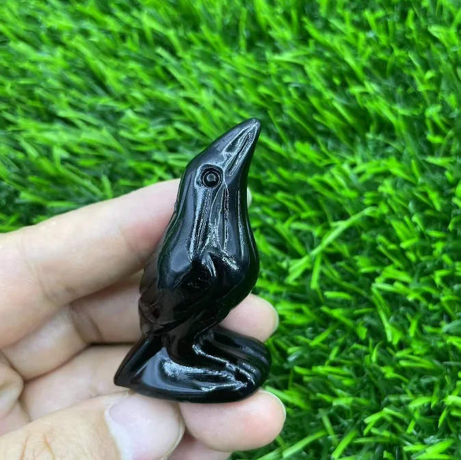Native crystal Creations Raven Black Bird Crow Figurine Statue Sculpture Art crystal  Carving Decor Small Animal