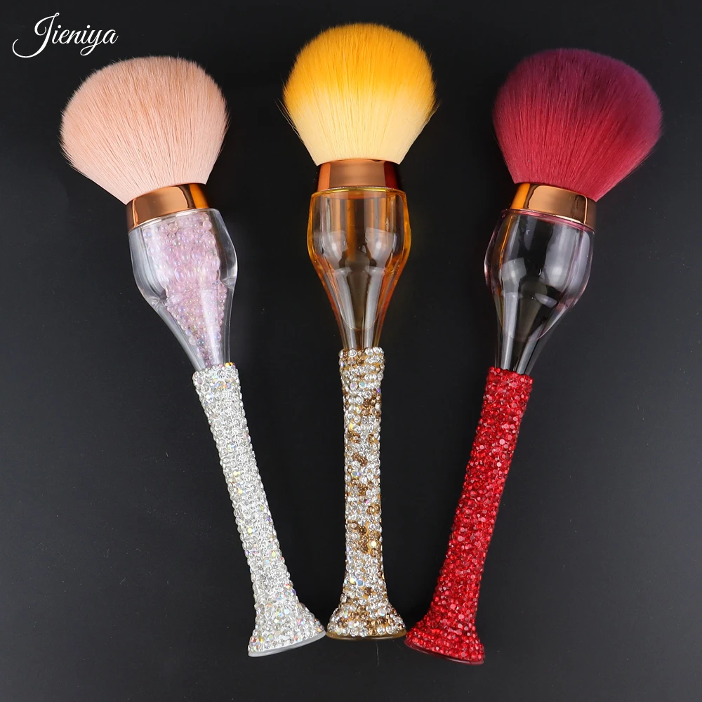 Jieniya Custom Logo nylon hair Multicolor Rhinestone Inlaid Liquid Goblet Design Handle Dusting Brush Cleaning Manicure Brush